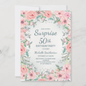 Roze Waterverf Floral Rozen Pearls 50th Birthday (Voorkant)