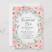 Roze Waterverf Floral Rozen Pearls 75th Birthday (Voorkant)