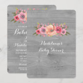 Roze Waterverf Floral Rustic Wood Baby shower Kaart (Voorkant / Achterkant)