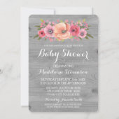Roze Waterverf Floral Rustic Wood Baby shower Kaart (Achterkant)