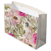 Roze Waterverf Floral Sage Green Leaves Cream Groot Cadeauzakje (Achterkant Gekanteld)