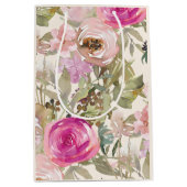 Roze Waterverf Floral Sage Green Leaves Cream Medium Cadeauzakje (Voorkant)
