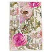 Roze Waterverf Floral Sage Green Leaves Cream Medium Cadeauzakje (Achterkant)