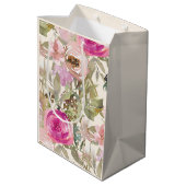 Roze Waterverf Floral Sage Green Leaves Cream Medium Cadeauzakje (Achterkant Gekanteld)