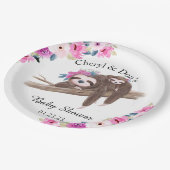 Roze Waterverf Floral Sloth Baby shower Papieren Bordje (Gekanteld)