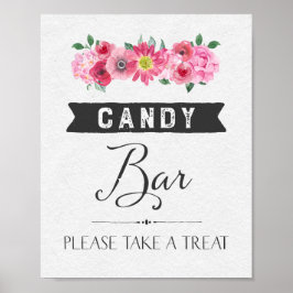 Roze Waterverf Floral Snoep Bar Weddenschap Poster