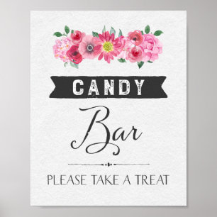 Roze Waterverf Floral Snoep Bar Weddenschap Poster