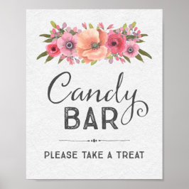 Roze Waterverf Floral Snoep Bar Weddenschap Poster