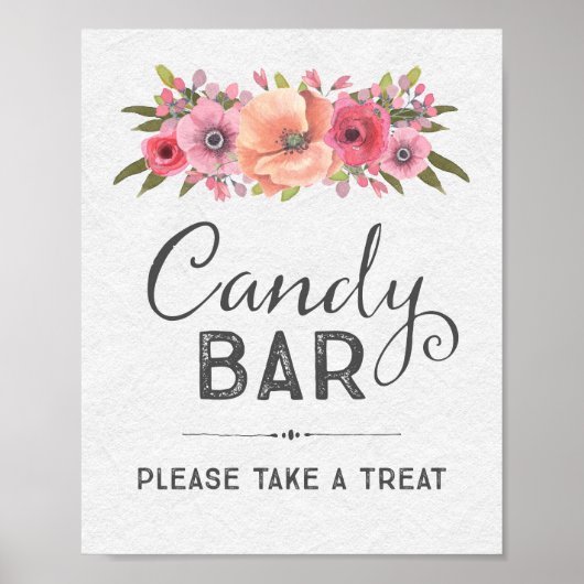 Roze Waterverf Floral Snoep Bar Weddenschap Poster (Voorkant)