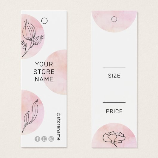 Roze Waterverf Floral Social Media Hang Label Prij Mini Visitekaartjes (Voorkant /achterkant)