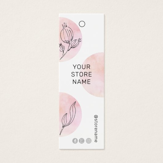 Roze Waterverf Floral Social Media Hang Label Prij Mini Visitekaartjes (Voorkant)