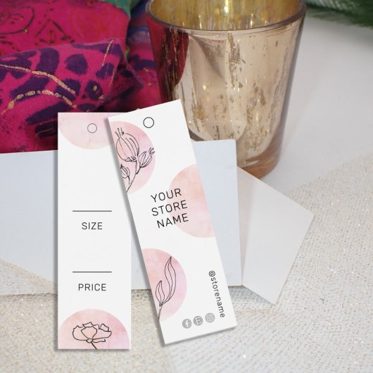 Roze Waterverf Floral Social Media Hang Label Prij Mini Visitekaartjes
