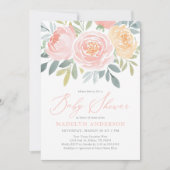 Roze Waterverf Floral Spring Baby shower Kaart (Voorkant)