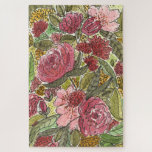 roze Waterverf Floral Spring Garden Art Legpuzzel<br><div class="desc">Origineel kunstwerk van losse waterverf roze bloemen met inktdetails. Ideaal om je ruimte in de lente op te wekken - maak het samen en lijst het!</div>