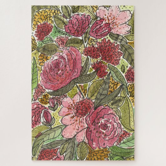  roze Waterverf Floral Spring Garden Art Legpuzzel (Verticaal)