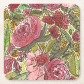  roze Waterverf Floral Spring Garden Kartonnen Onderzetters (Voorkant)