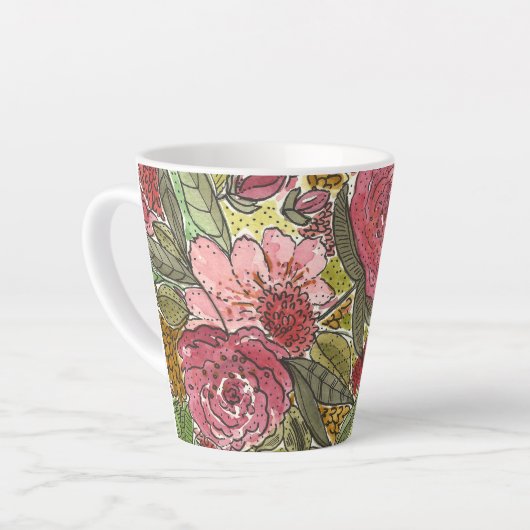  roze Waterverf Floral Spring Garden  Latte Mok (Linkerhoek)