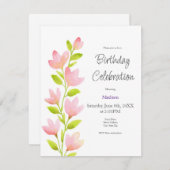 Roze Waterverf Floral Stem Kaart (Voorkant / Achterkant)