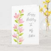 Roze Waterverf Floral Stem Kaart (Gele Bloem)