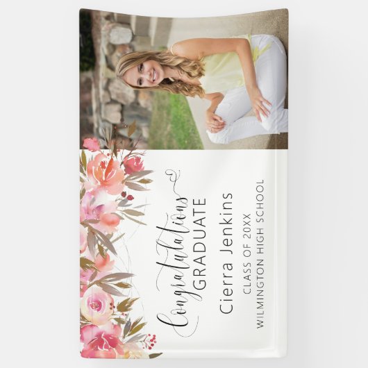 Roze Waterverf Floral String Light Afstuderen Spandoek (Verticaal)