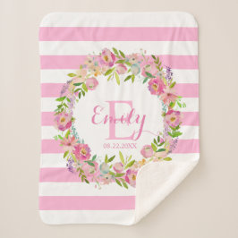 Roze Waterverf Floral Stripes Girl Nursery Baby Sherpa Deken