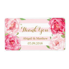 Roze Waterverf Floral Stripes Trouwlabels Etiket