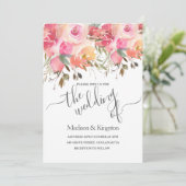 Roze Waterverf Floral Summer Weddenschap Kaart (Staand voorkant)