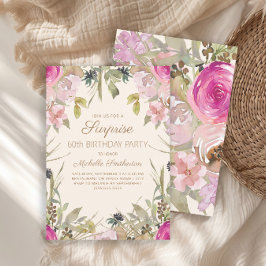 Roze Waterverf Floral Surprise 60th Birthday Kaart
