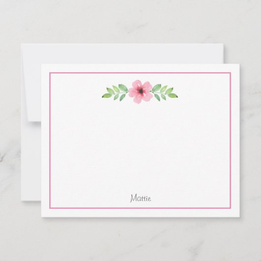 Roze Waterverf Floral Swag Note Card Notitiekaartje (Voorkant)