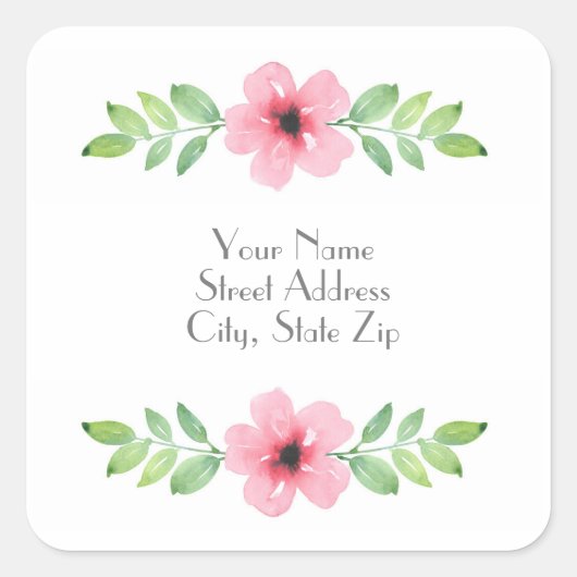 Roze Waterverf Floral Swag Vierkante Sticker (Voorkant)
