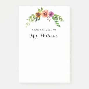 Roze Waterverf Floral Teacher Post-it Note