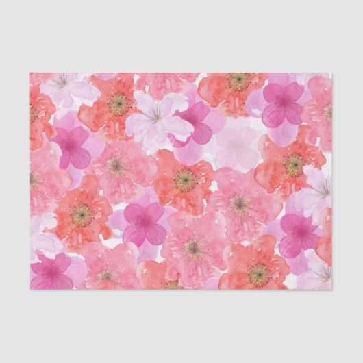  roze Waterverf Floral Tissuepapier (Voorkant)