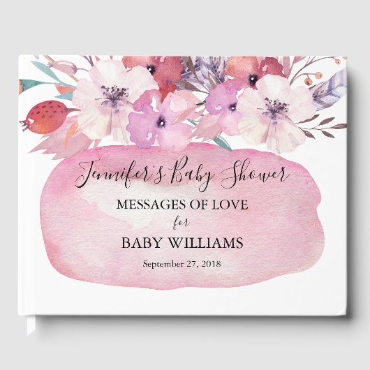 Roze Waterverf Floral Tribal Baby shower Gastenboek (Voorkant)