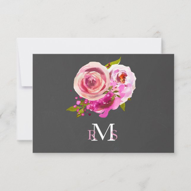 Roze Waterverf Floral Typografie Monogram (Voorkant)