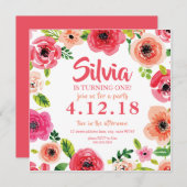 Roze Waterverf Floral Uitnodiging (Voorkant / Achterkant)