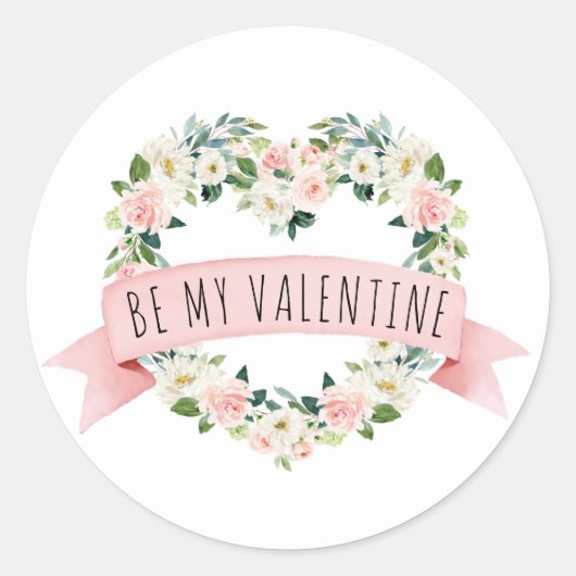 Roze Waterverf Floral Valentijn Ronde Sticker (Voorkant)
