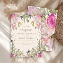 Roze Waterverf Floral verrassende 50e verjaardag