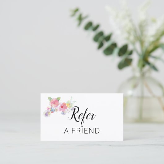 Roze Waterverf Floral Verwijs een vriend Aanbevelingskaartje (Staand voorkant)