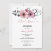 Roze Waterverf Floral | Virtueel Baby shower Kaart (Voorkant)