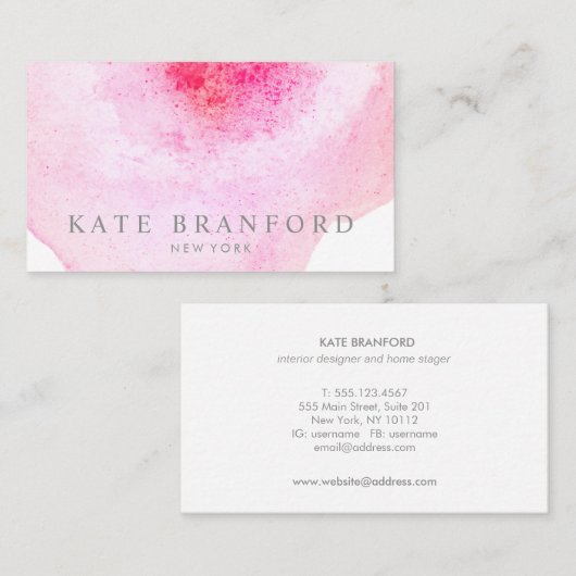 Roze Waterverf Floral Visitekaartje (Voorkant / Achterkant)