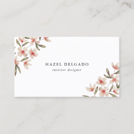 Roze Waterverf Floral Visitekaartje (Voorkant)