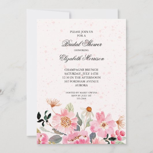 Roze Waterverf Floral Vrijgezellenfeest Kaart (Voorkant)