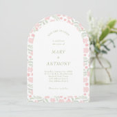 Roze Waterverf Floral Weddenschap Kaart (Staand voorkant)