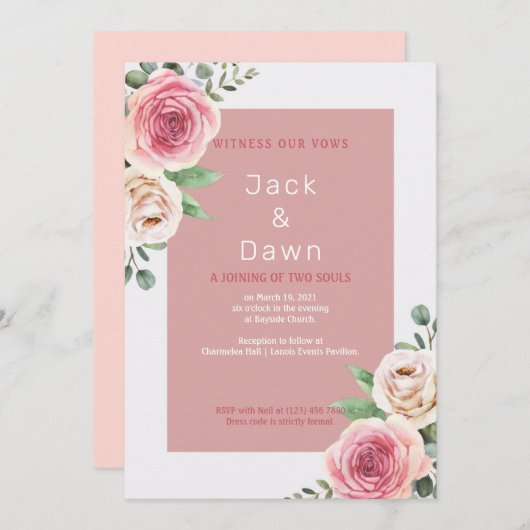 Roze Waterverf Floral Weddenschap Kaart (Voorkant / Achterkant)
