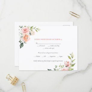 Roze Waterverf Floral Weddenschappen RSVP Uitnodiging Briefkaart