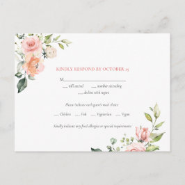 Roze Waterverf Floral Weddenschappen RSVP Uitnodiging Briefkaart