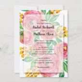 Roze Waterverf Floral Wedding Kaart (Voorkant)