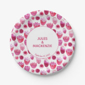 Roze Waterverf Floral Wedding Papieren Bordje (Voorkant)