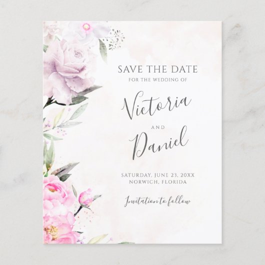 Roze Waterverf Floral Wedding Save the Date (Voorkant)