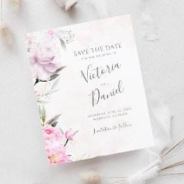 Roze Waterverf Floral Wedding Save the Date